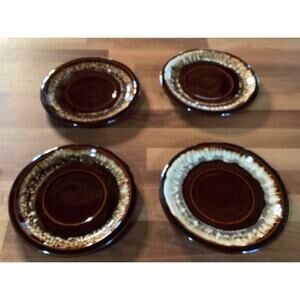 Vintage Pfaltzgraff Gourmet Brown Drip Coffee Tea Saucer Plates 6.75” Set of 4